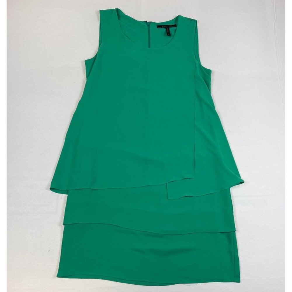 BCBGMAXAZRIA Women Size 0 Kelly Green Sleeveless Tiered Layered Mini Dress